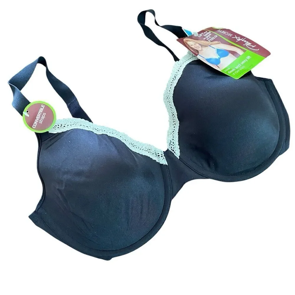 Playtex Bra Women's 40C Sleek & Sexy Lift Underwire Padded Convertible Black NEW